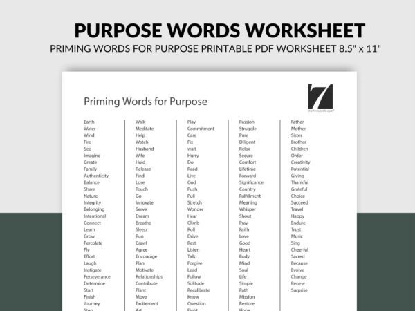 Priming Words for Purpose Worksheet